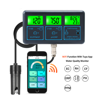 WiFi Tuyaアプリ デジタル多機能PHメーター 7-in-1 PH EC ORP TDS RH% CF 温度 オンラインテスター 水質アナライザー