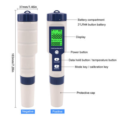 5-in-1 水質テスター - 家庭、水槽、研究室向け pH/TDS/EC/塩分/温度計