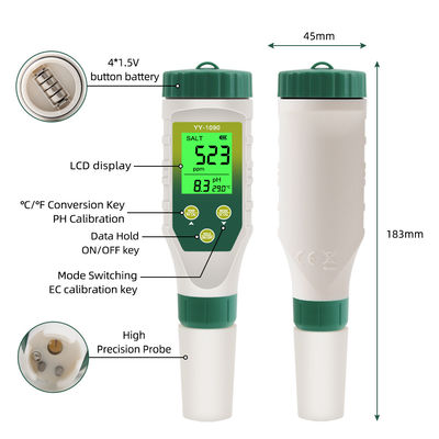 5 イン 1 水質検査器 PH/TDS/EC/塩分度/テンプメーター 水産養殖用飲料水研究室