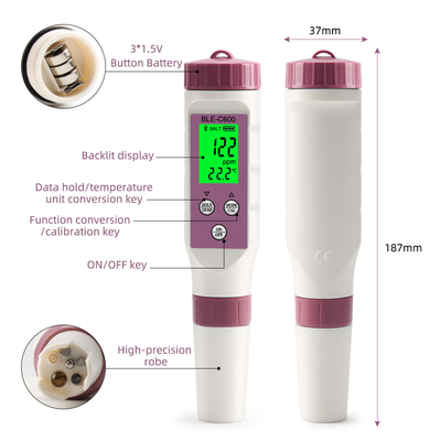 6対1のデジタル水質計 pH/EC/TDS/ORP/塩/温度の飲料水検査器