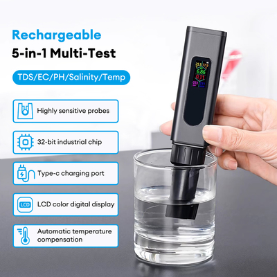 USB充電式5-in-1水質計カラー画面TDS塩EC PH温度テスター