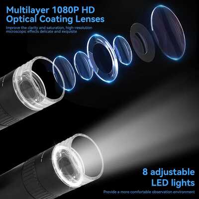50X-1000X ポータブルデジタル顕微鏡 2"インチ IPSスクリーンと8つの調整可能なLEDで高画質観測