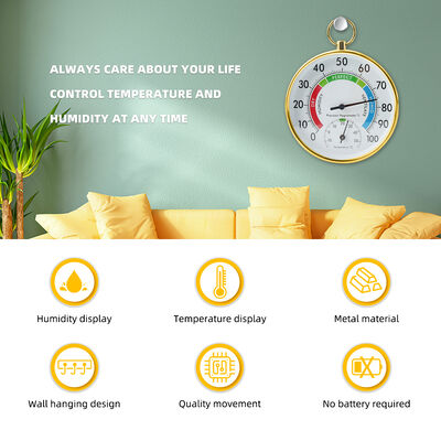 Battery-Free Mechanical Hygrometer Thermometer with Color-Coded Humidity Display and Wide Measurement Range for Indoor Climate Monitoring