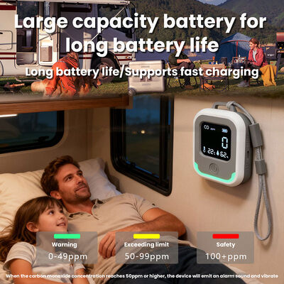 Rechargeable 3-in-1 Portable CO Monitor with Temperature and Humidity Detection for Home and Office Safety