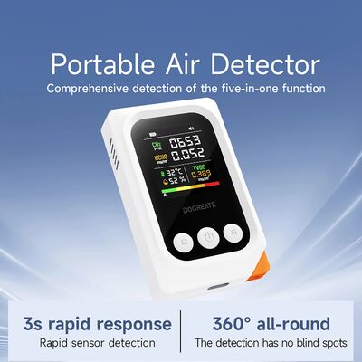 Portable 5-in-1 Air Quality Monitor with CO2 HCHO TVOC Detection and IP54 Rating for Indoor Use