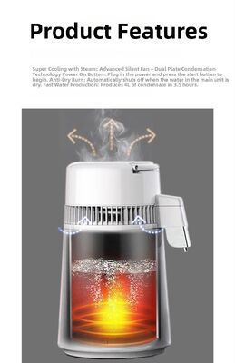 家庭、実験室、歯科用 Fuyao K40107 750W 4L 容量 SUS304 ステンレス鋼蒸留水器