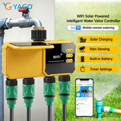 Solar WiFi 4-Zone Smart Irrigation Timer with Rain Sensor for Garden Water Valve Controller