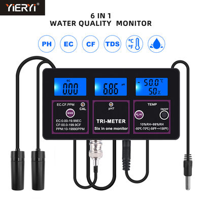 液晶ディスプレイとPH TDS EC CF RH TEMPの自動温度補償を備えた6 in 1 水質検査器