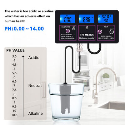 液晶ディスプレイとPH TDS EC CF RH TEMPの自動温度補償を備えた6 in 1 水質検査器