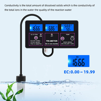 液晶ディスプレイとPH TDS EC CF RH TEMPの自動温度補償を備えた6 in 1 水質検査器