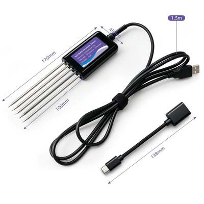 EC温度・湿度・pH・肥沃度・N-P-Kデータストレージ機能を備えたアップグレードUSB-C接続土壌テスター