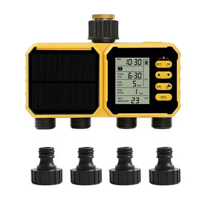 YiERYI ソーラー灌漑タイマー 4系統 散水コントローラー レインセンサー付き 自動スケジュール散水システム チャイルドロック機能付き 庭、芝生、農場灌漑バルブ用