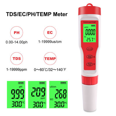 4 - in - 1 水質検査器 - 水産物,飲料水,実験室用 pH/EC/TDS/Temp Meter