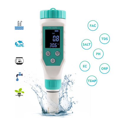 7-in-1 水質テスター - FAC/pH/ORP/塩分/TDS/EC/温度メーター、養殖、家庭 & 研究室向け