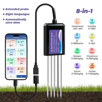 EC温度・湿度・pH・肥沃度・N-P-Kデータストレージ機能を備えたアップグレードUSB-C接続土壌テスター